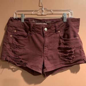 Maroon American Eagle Ripped Shorts